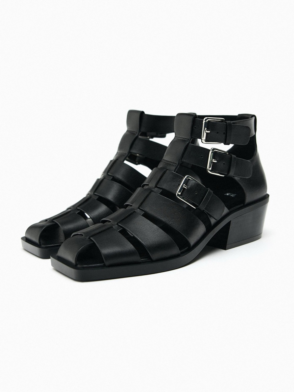 🖤 Zara Heeled Buckled Leather Cage Sandals 🖤